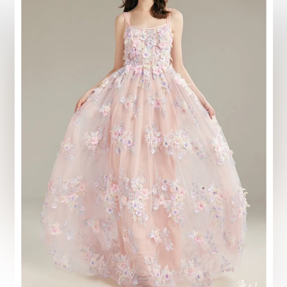 Elegant Floral Pink Gown
